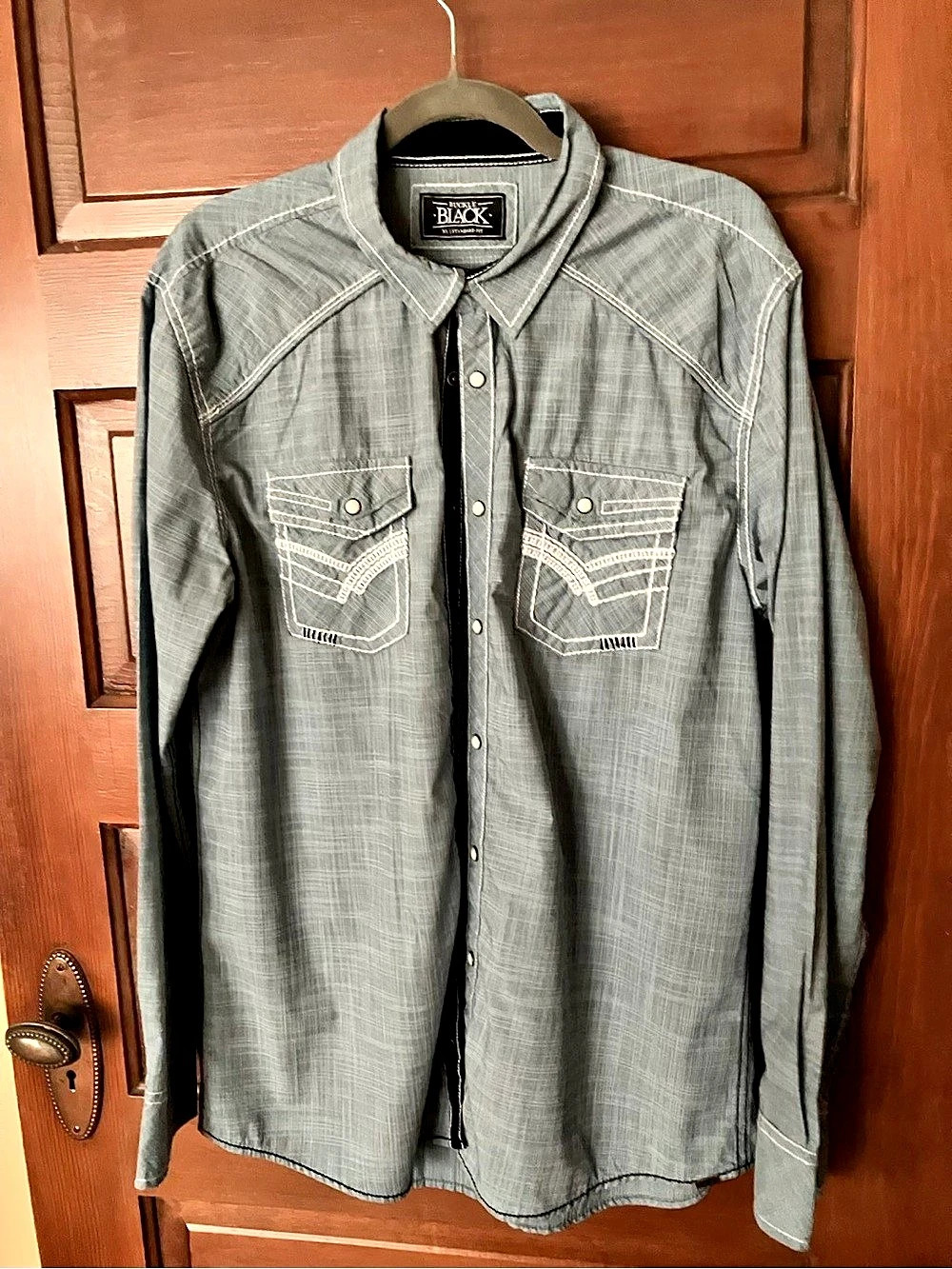Buckle Black Men's Plaid Button Down Shirt Gray XL